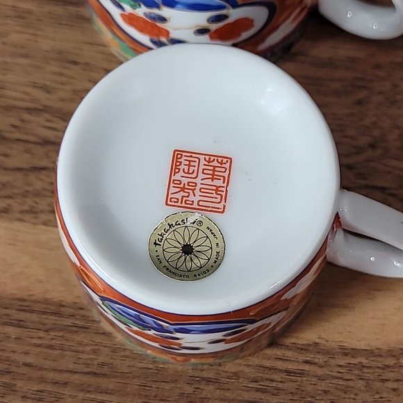 3 TAKAHASHI SAN FRANCISCO Demitasse Coffee Cups & Saucers  Multicolor & Gold Gil - Picture 9 of 16